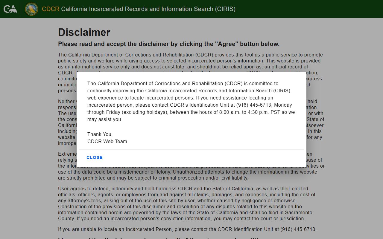 Eel River Conservation Camp #31 inmate lookup in CDCR CIRIS