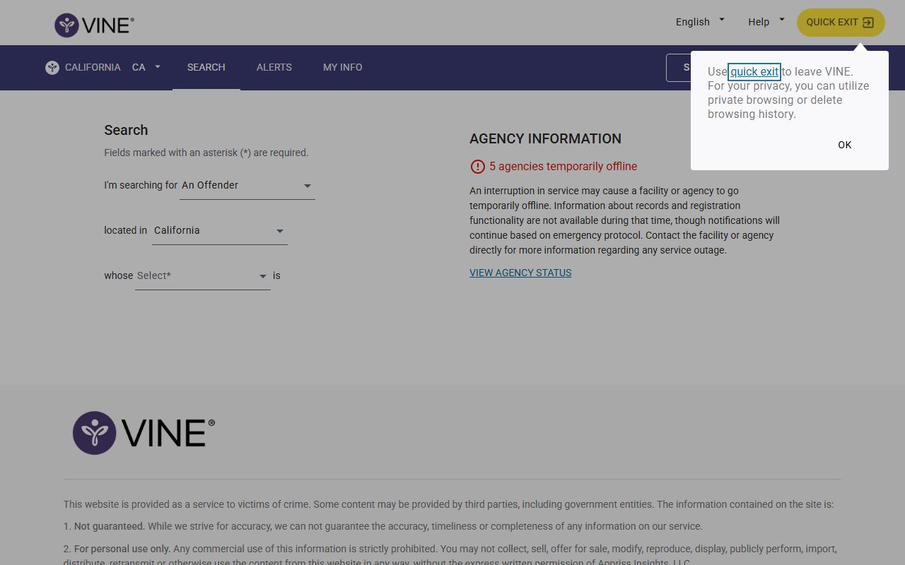 Humboldt County jail mugshots VINELink custody search page