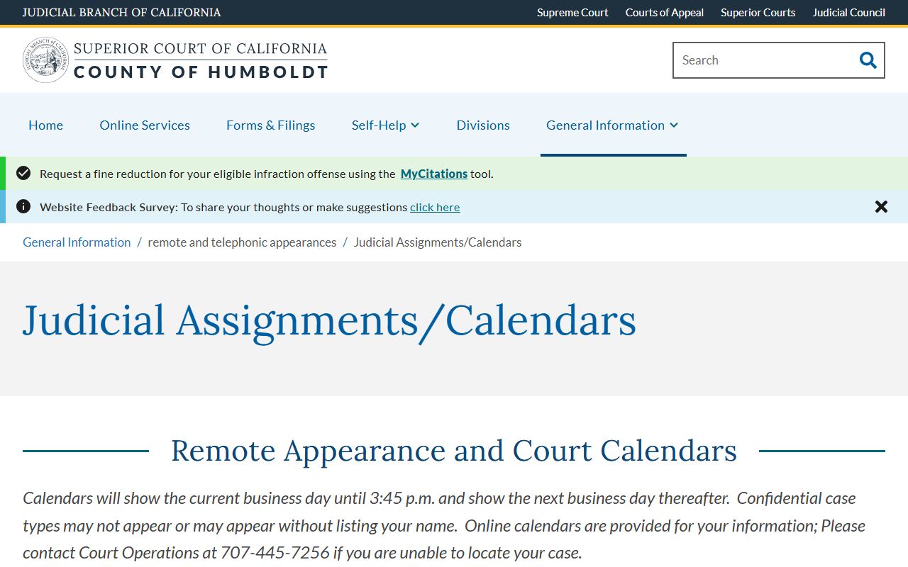 Humboldt County court records after arrest calendar page