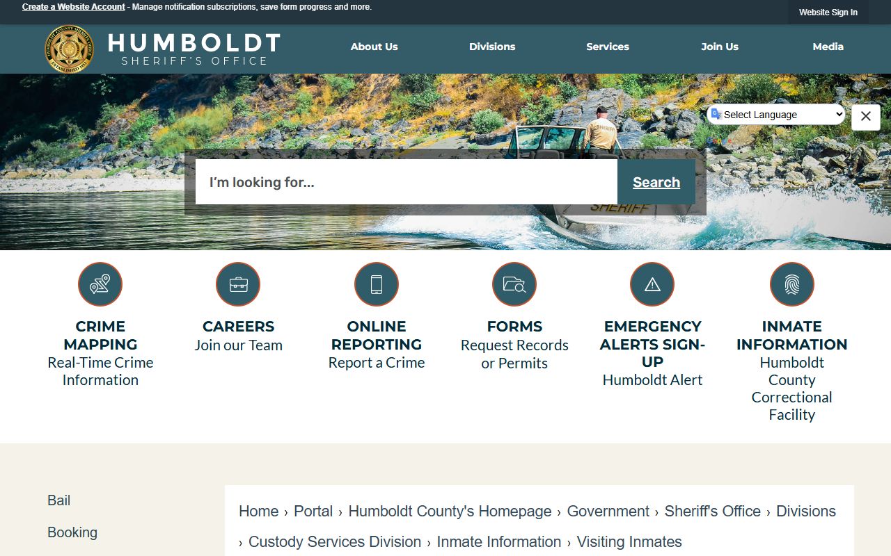 Humboldt County Correctional Facility inmate visiting rules